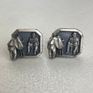 Vintage Old Time Photographer Cuff Links 1960s Tarnished Silver Tone Camera Hood